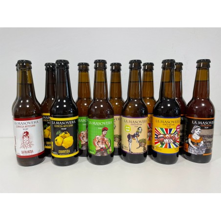 Pack 12 (2 de cada) - Cervesa artesana Cabalera, Truja Fera, Pubilla, Cop de Falç, Codonyera i Safranera - La Masovera 33 cl